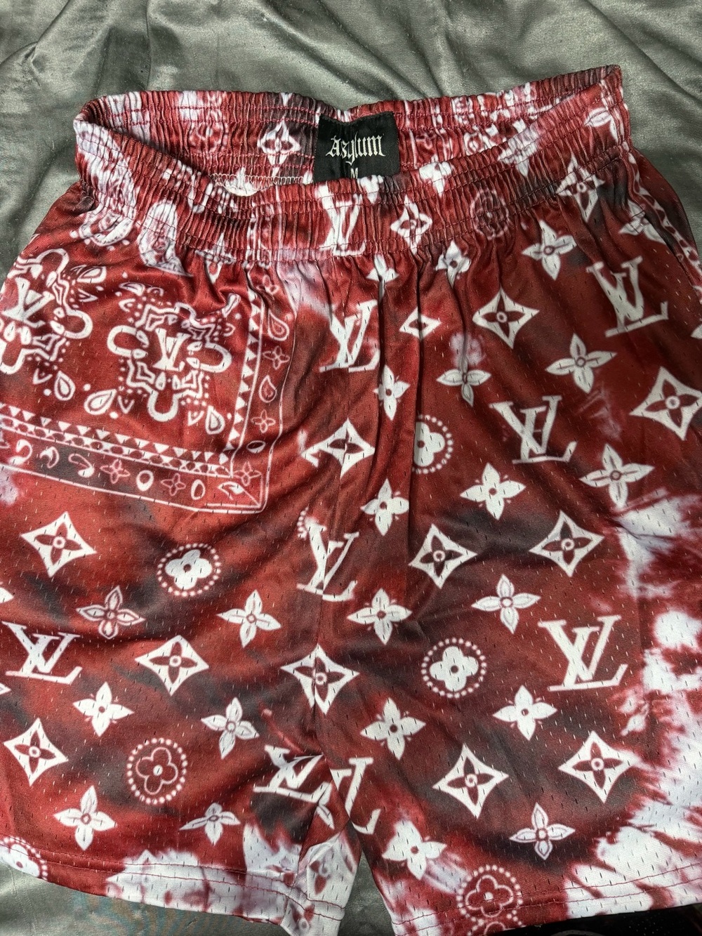 Asylum Red Satin Mesh Shorts Medium